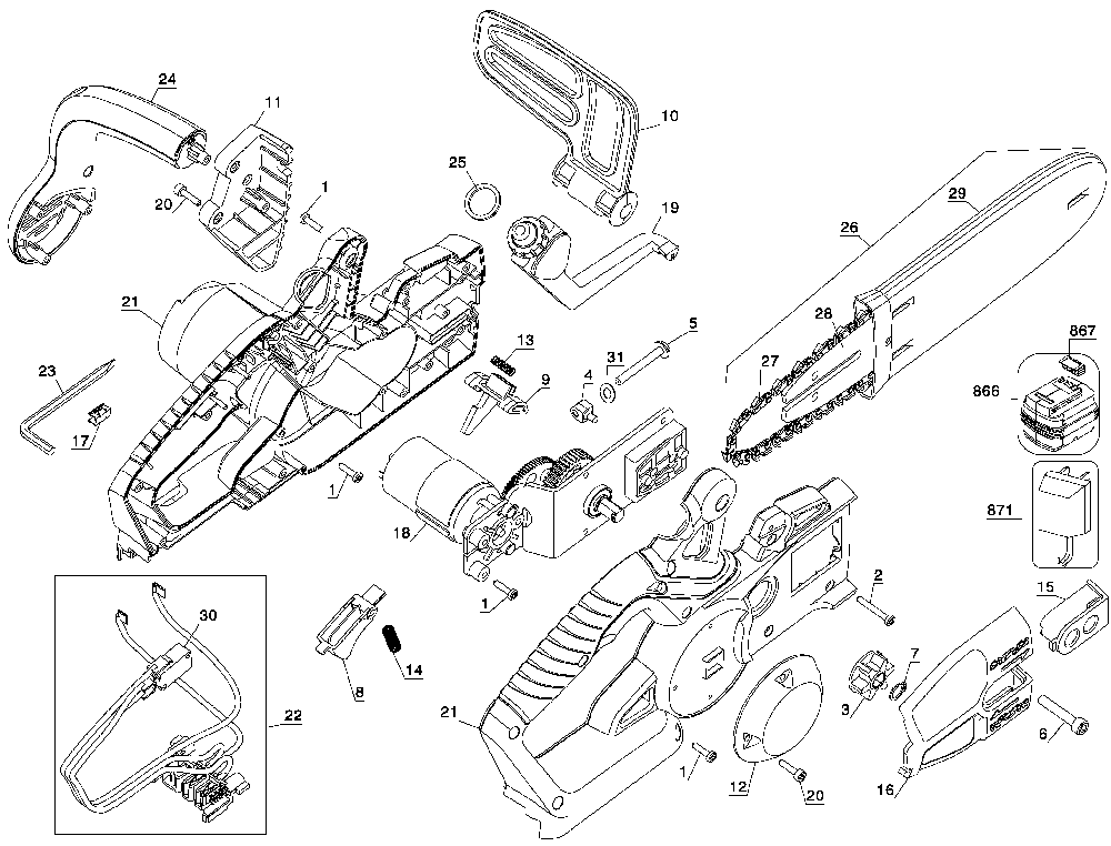 Page A Diagram and Parts List for CCS818 Type 1 Black and Decker Chainsaw